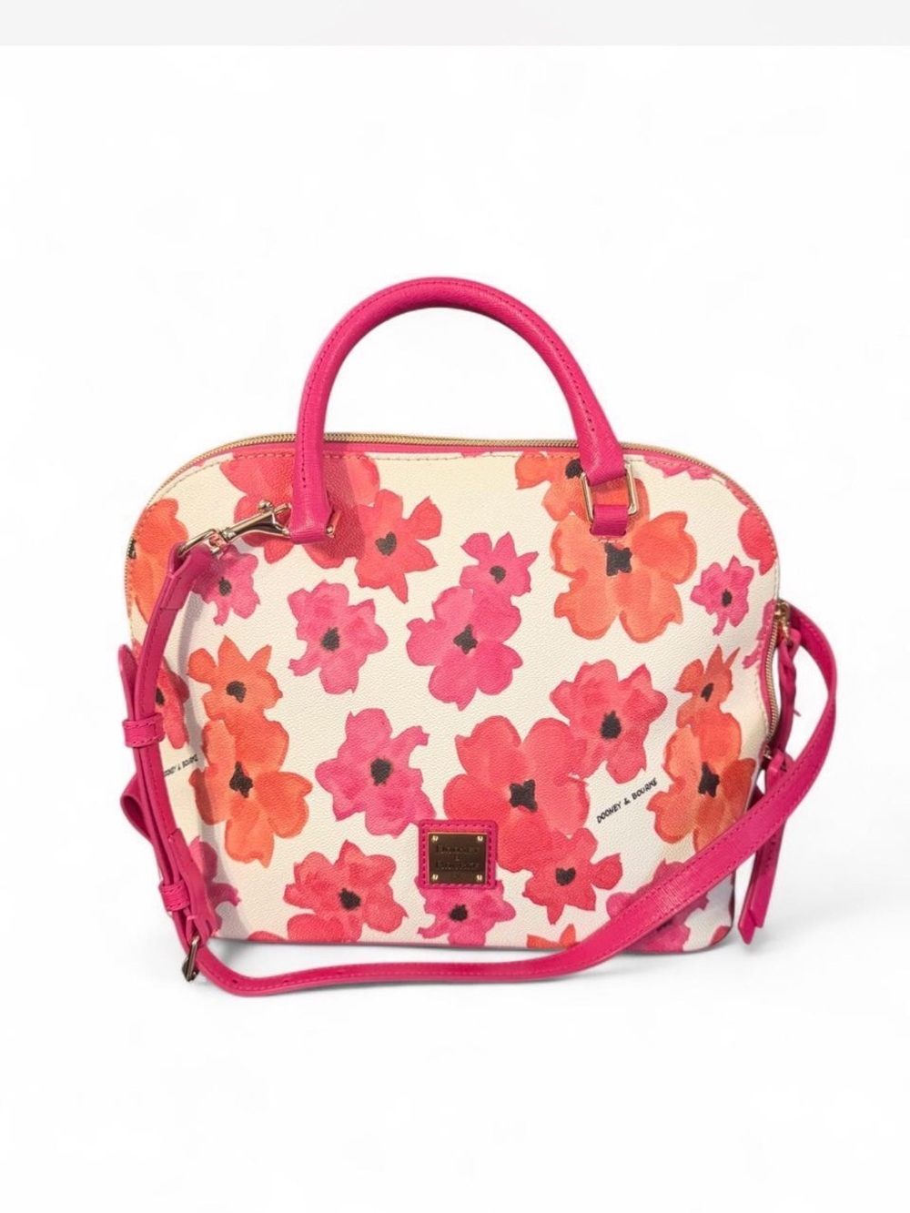 Brand New Dooney & Bourke Floral Dome Satchel - Hot Pink & Coral